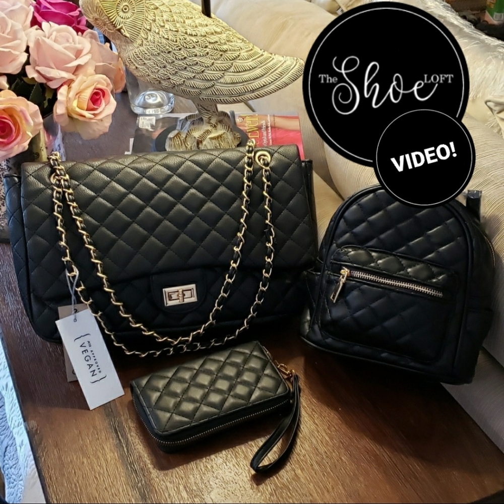 Quilted Flap Bag, Mini Backspack & Wallet Set